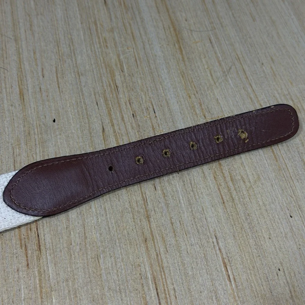 Vintage Zep Pro Belt 36 USA Sailboats Cream Cotton Brown Leather Brass Buckle